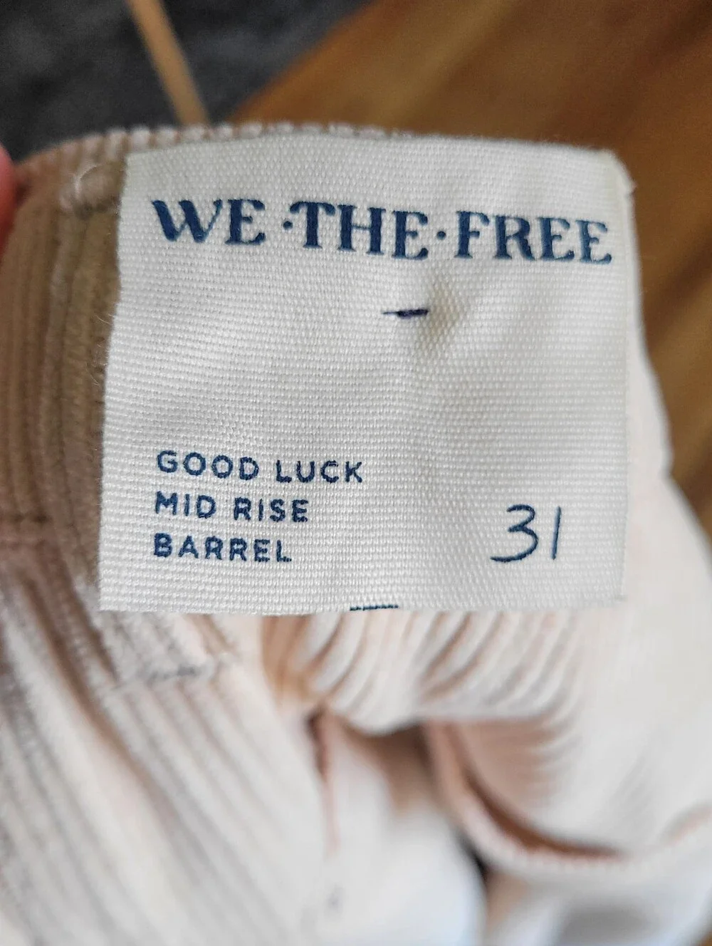 Free People We The Free Good Luck Mid-Rise Cord Barrel Pants Cream Beige Sz 31 - Picture 12 of 16